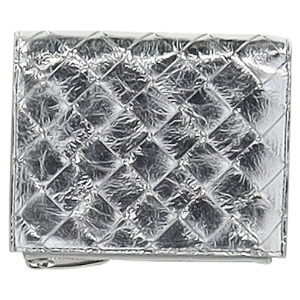 Bottega Veneta Small Intrecciato Bi-Fold Wallet in Metallic Silver Lamb Leather - Picture 4 of 9
